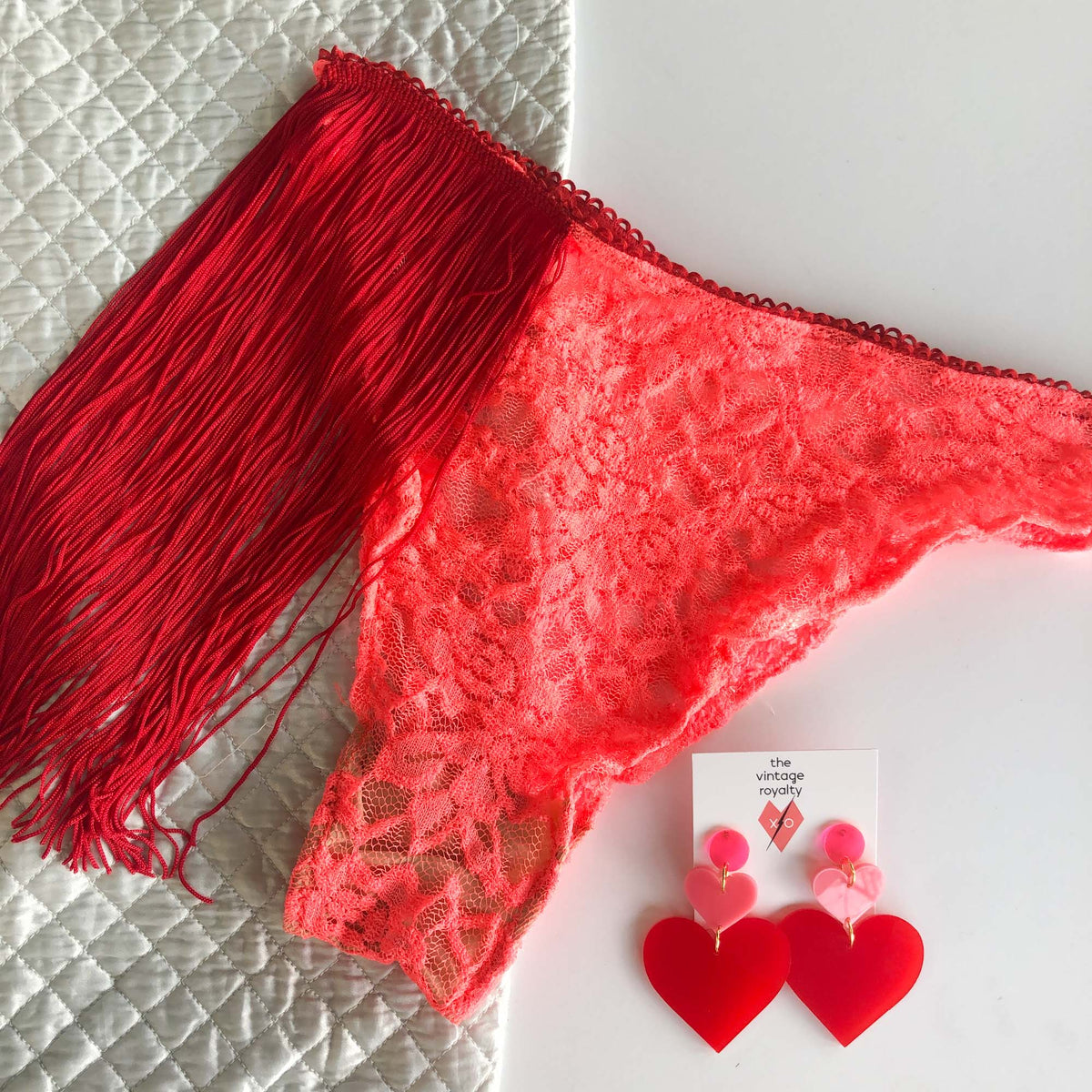 Red WOMAN Fall In Love Valentine's Day Slogan Heart Patterned String Panties  2746907