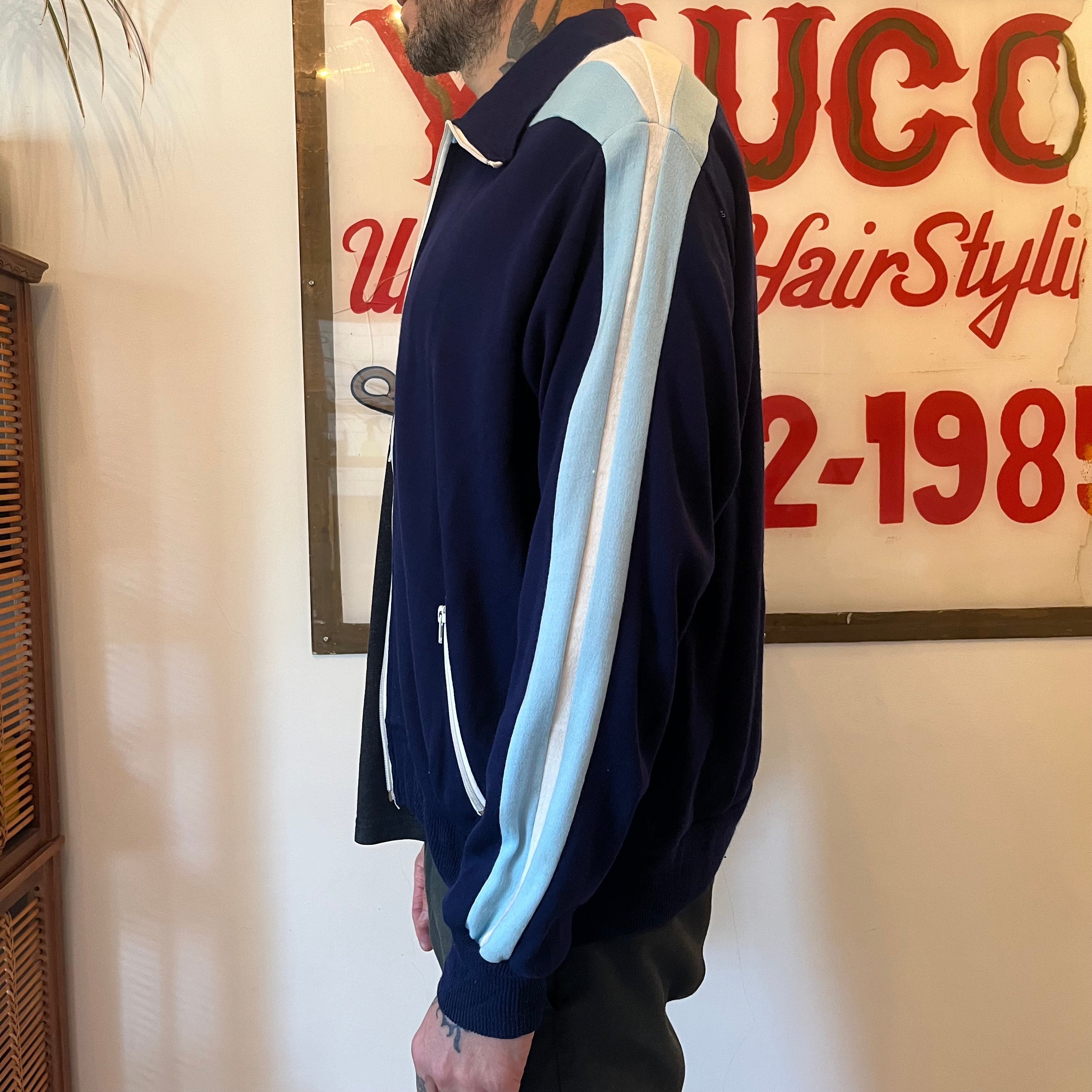 VINTAGE NAVY BLUE AND WHITE TRACK JACKET : REGAL ZIP FRONT