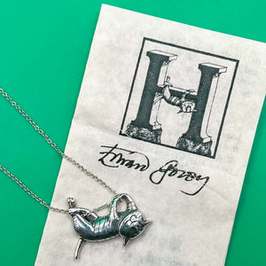 VINTAGE CAT NECKLACE : EDWARD GOREY DANGLING CAT
