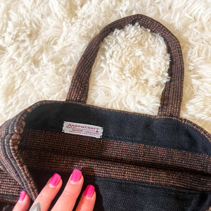 VINTAGE BROWN AND BLACK WOVEN HAND BAG : THE SHARP SHOOTER PURSE