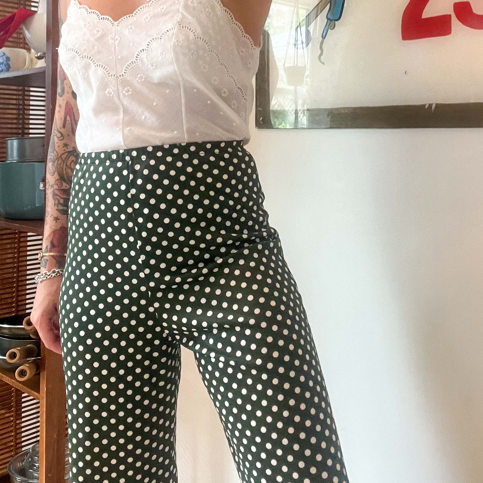 vintage green and white polka dot pants