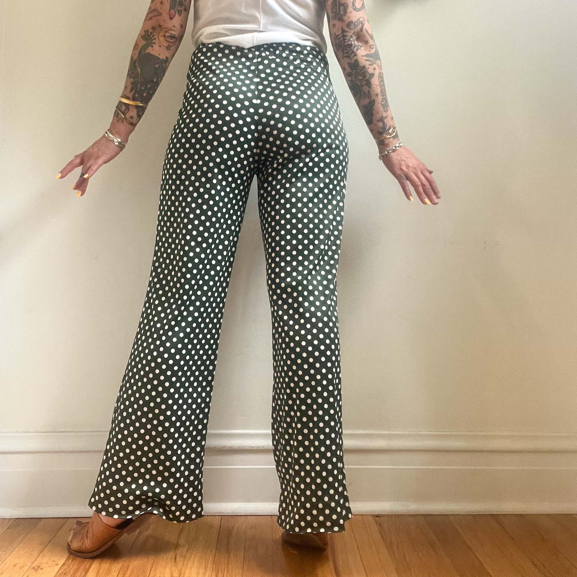 vintage green and white polka dot pants size small