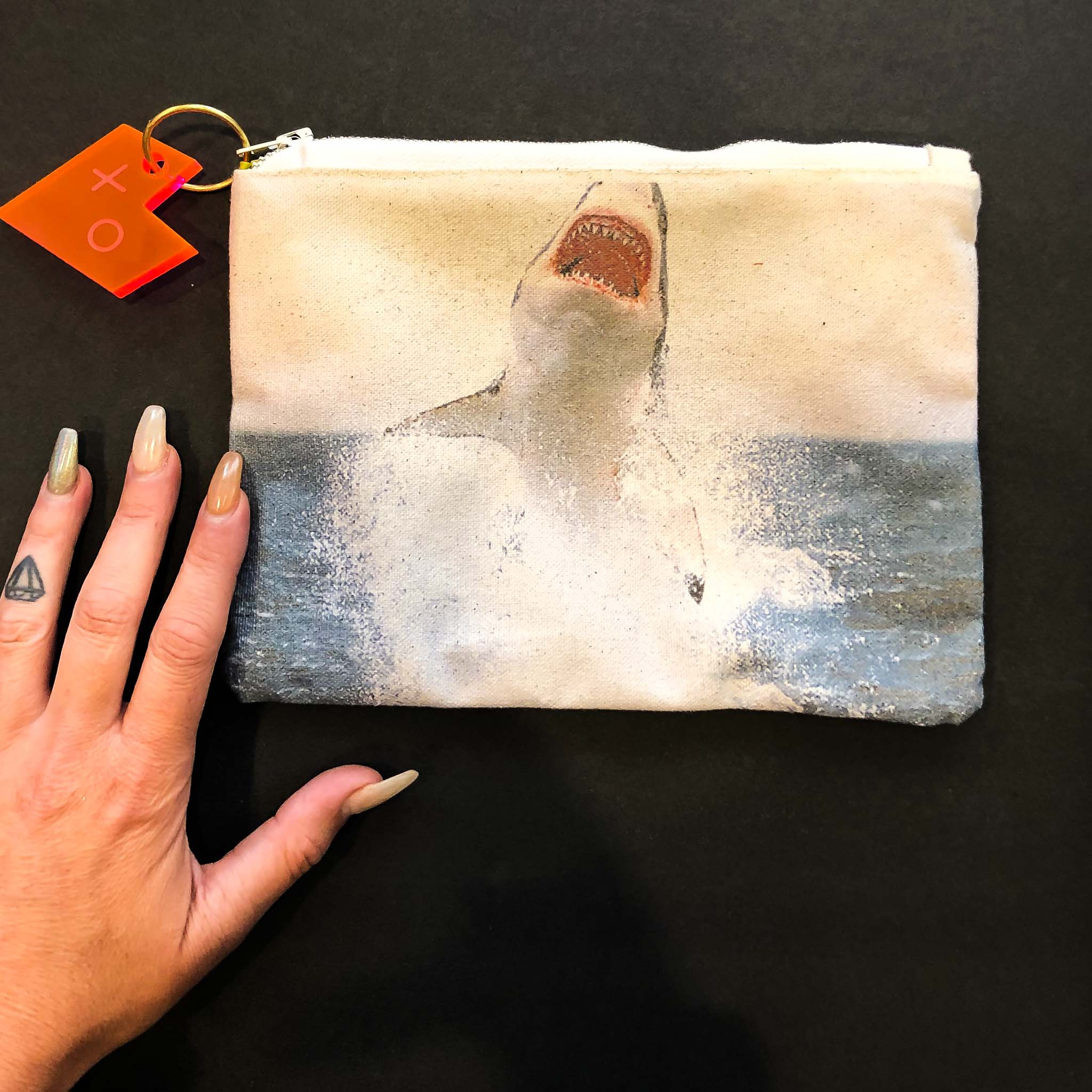 shark printed cosmetic pouch