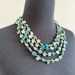 VINTAGE TURQUOISE SHELL AND SILVER MULTI STRAND NECKLACE