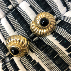 VINTAGE GOLD AND BLACK SHELL CLIP ON EARRINGS