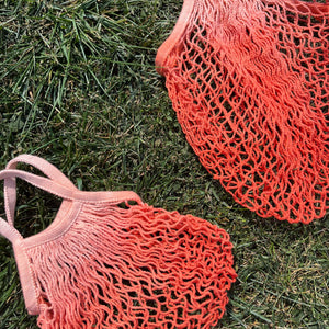 HAND DYED CROCHET TOTES : HOT CORAL LIGHT PINK NET