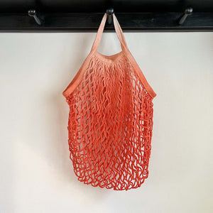 HAND DYED CROCHET TOTES : HOT CORAL LIGHT PINK NET