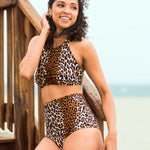 leopard halter bikini top