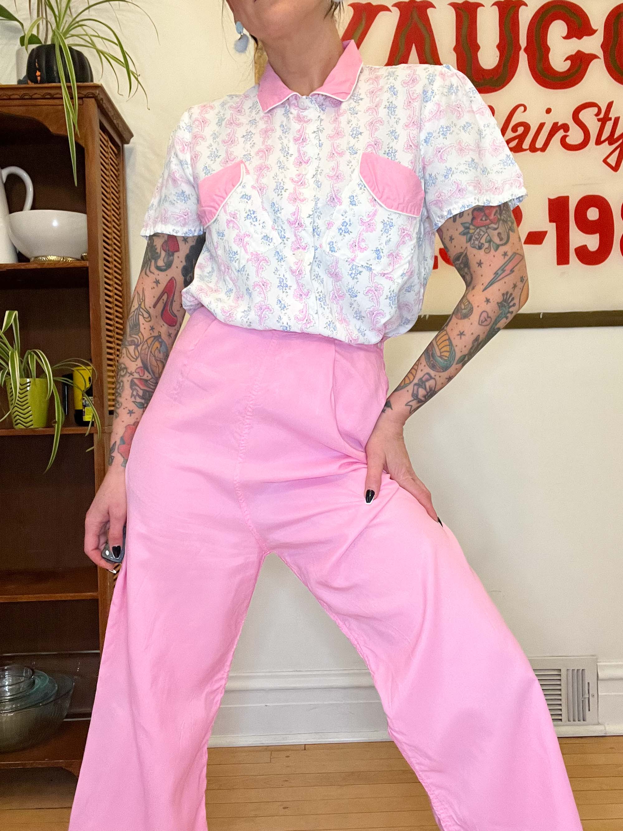 vintage 1950s pajama set pink petite