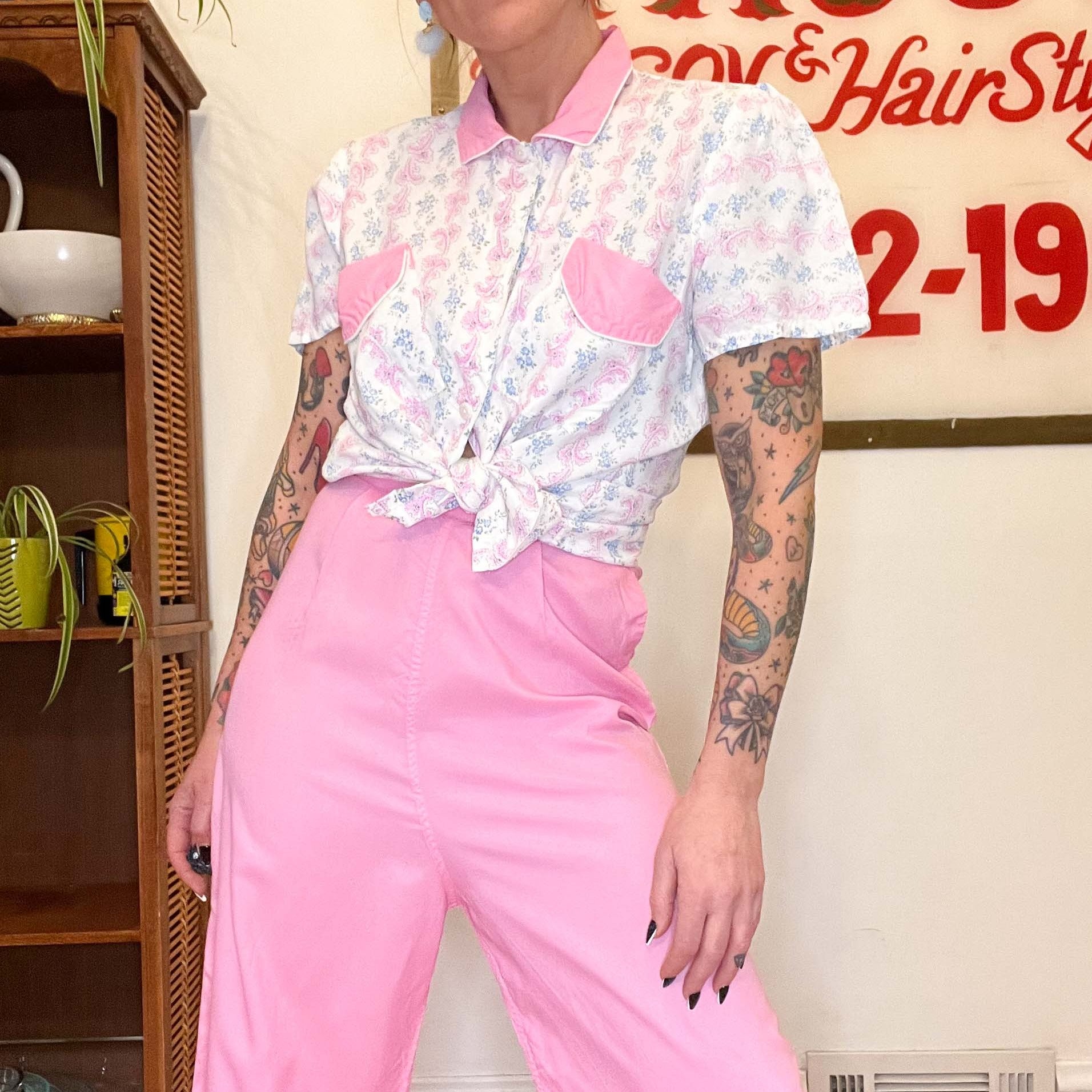 vintage 1950s pajama set pink petite