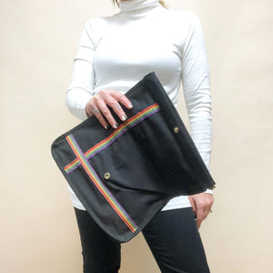 VINTAGE BLACK AND RAINBOW FOLD OVER CLUTCH BAG ALL YEAR LONG BAG