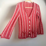 VINTAGE RED AND WHITE STRIPED CARDIGAN SWEATER : HUTCH CARDIGAN