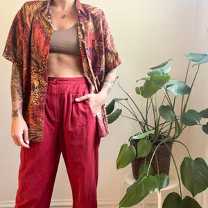 VINTAGE RED PLEATED SILK COTTON PANTS : THE LOW PLEAT PANTS