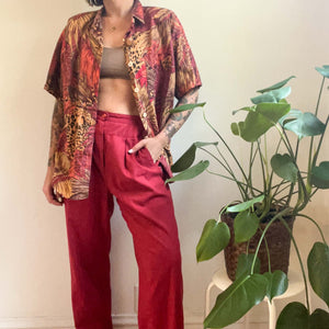 VINTAGE RED PLEATED SILK COTTON PANTS : THE LOW PLEAT PANTS